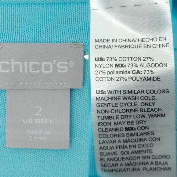 Chicos Cardigan Womens 2 US L Single Button Lightweight Stretch V Neck Aqua Blue - Picture 8 of 16
